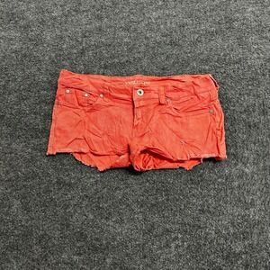 Refuge Shorts Womens Size 8 Coral Orange Low Rise Denim Cutoff Raw Hem Casual